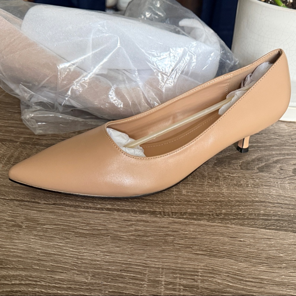 Classic Pointed Toe Mid Heel Pump in Nude